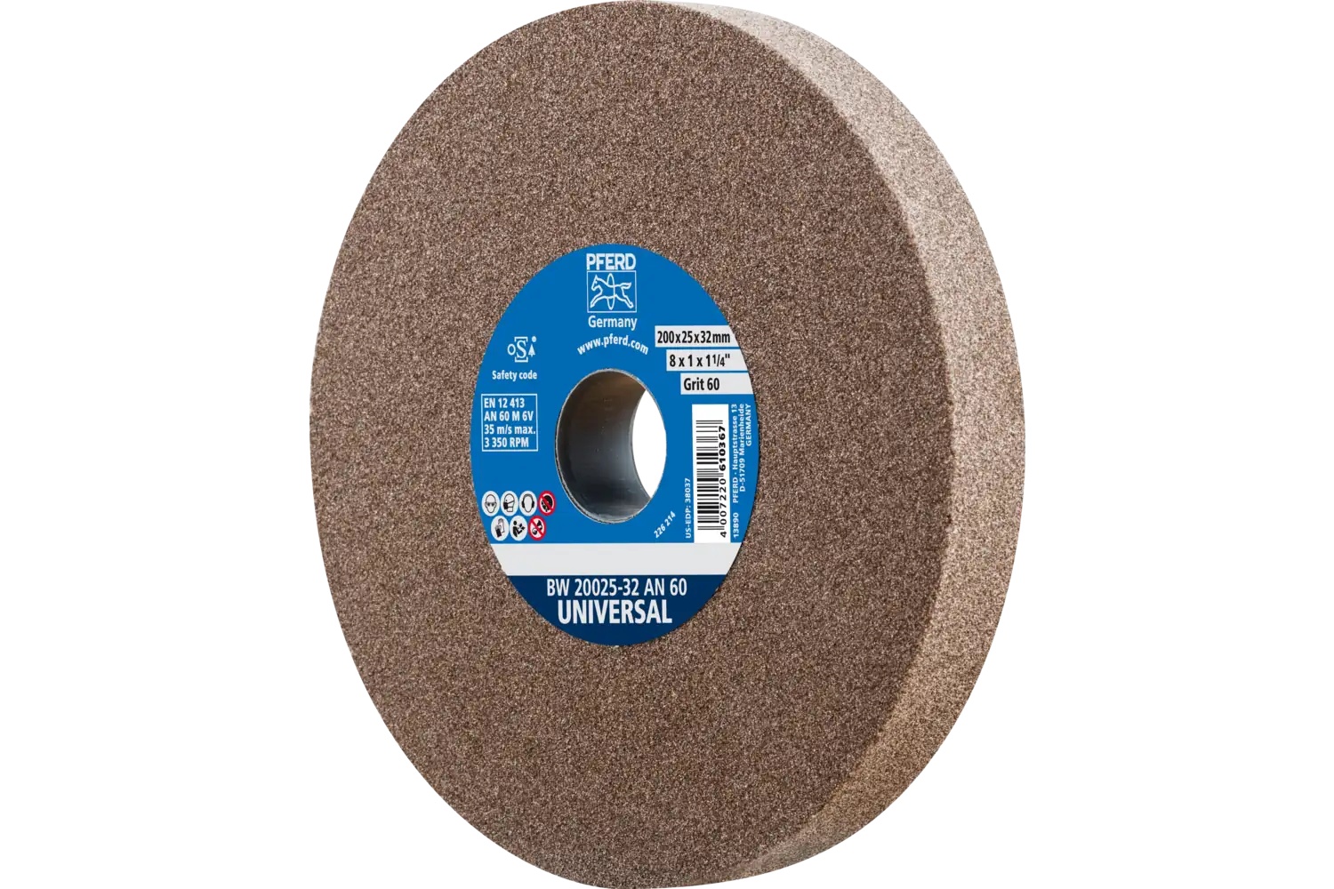 Picture of Pferd Vitrified Bench Wheel, Universal, 8" X 1 X 2, 60 Grit, Aluminum Oxide